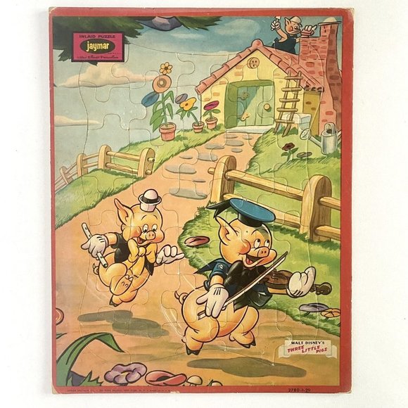 Jaymar Inlaid Puzzle Walt Disneys Three Little Pigs 2780-1-29 Vintage - Picture 1 of 6